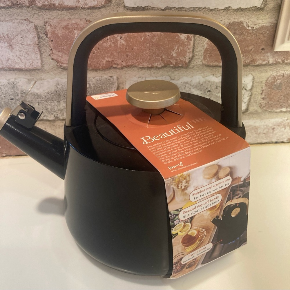 Teapot Tea Kettle Beautiful by Drew Barrymore Stainless Steel Black stovetop Sm